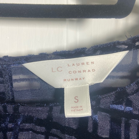 Lauren Conrad Navy Sheer Velvet Top Blouse with Bell Sleeves - Picture 12 of 13